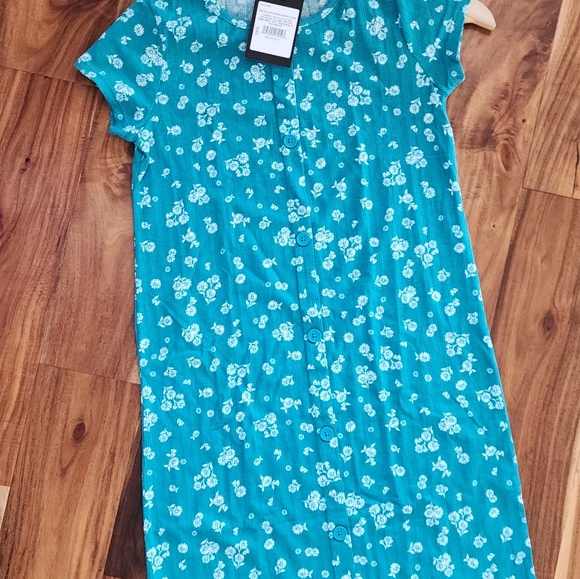 Art Class Teal blue/Green Floral Pullover Knit Kids Dress Size L 10-12 - Picture 4 of 15